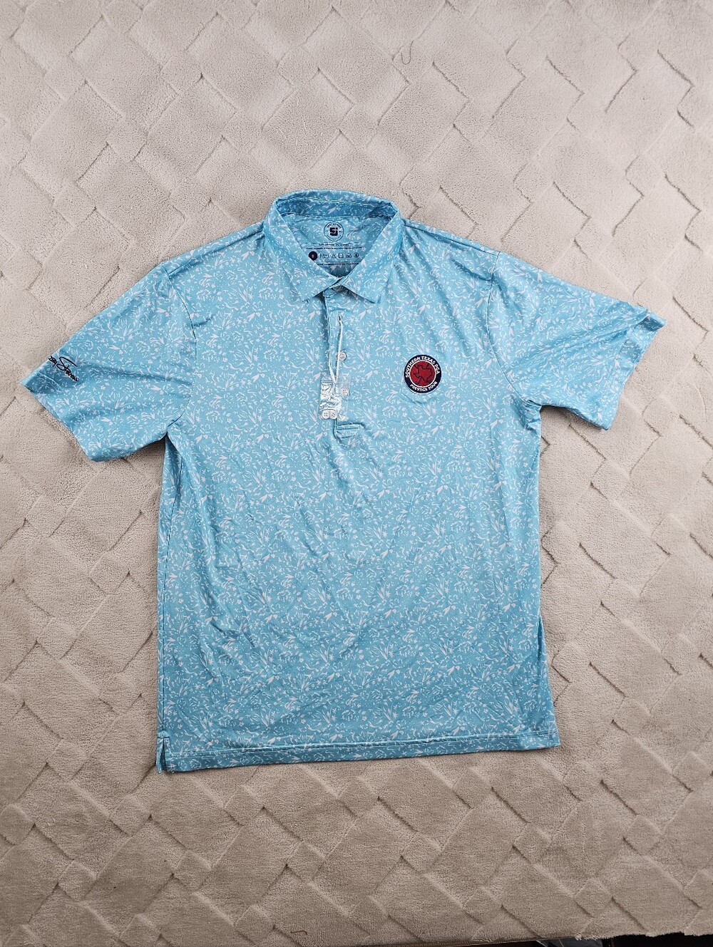 Coby Stevens Polo Shirt Mens Small with Subtle Print PGA Prestige Tour Logo